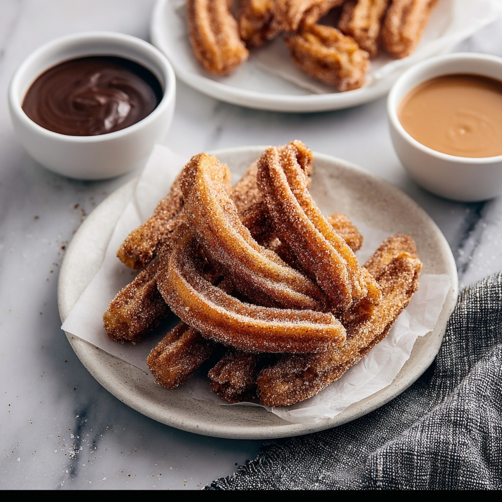 Classic Cinnamon Sugar Churros with Dulce de Leche and Chocolate Sauces Recipe - Recipe Image