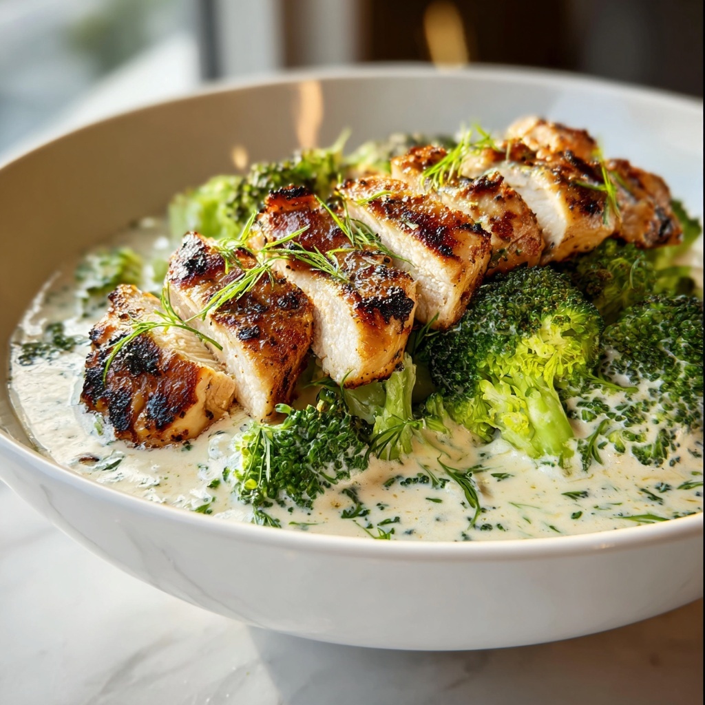 Grilled Chicken Broccoli Bowls with Creamy Garlic Sauce Recipe - Recipe Image