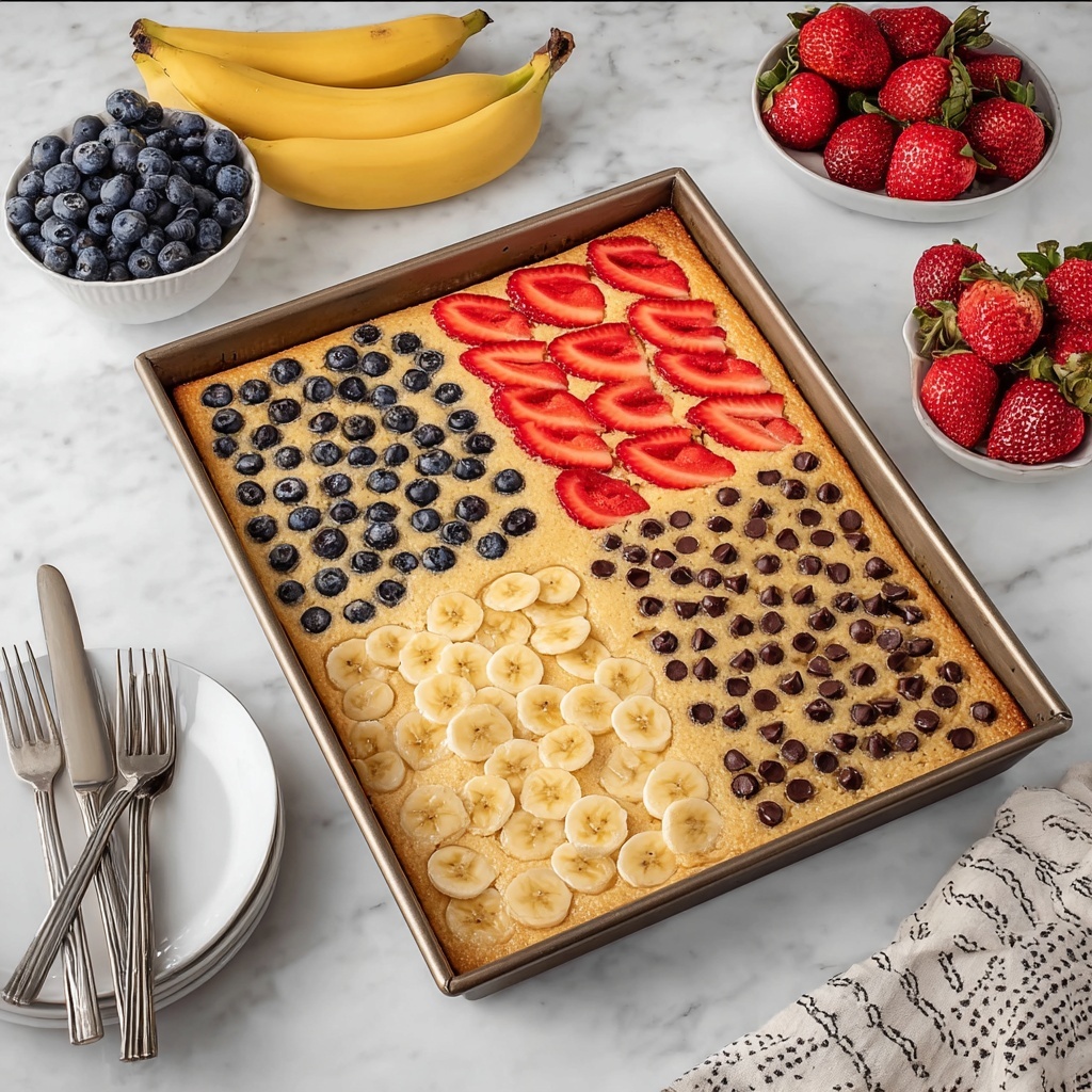 Sheet Pan Pancakes with Strawberries, Blueberries, Bananas, and Chocolate Chips Recipe - Recipe Image