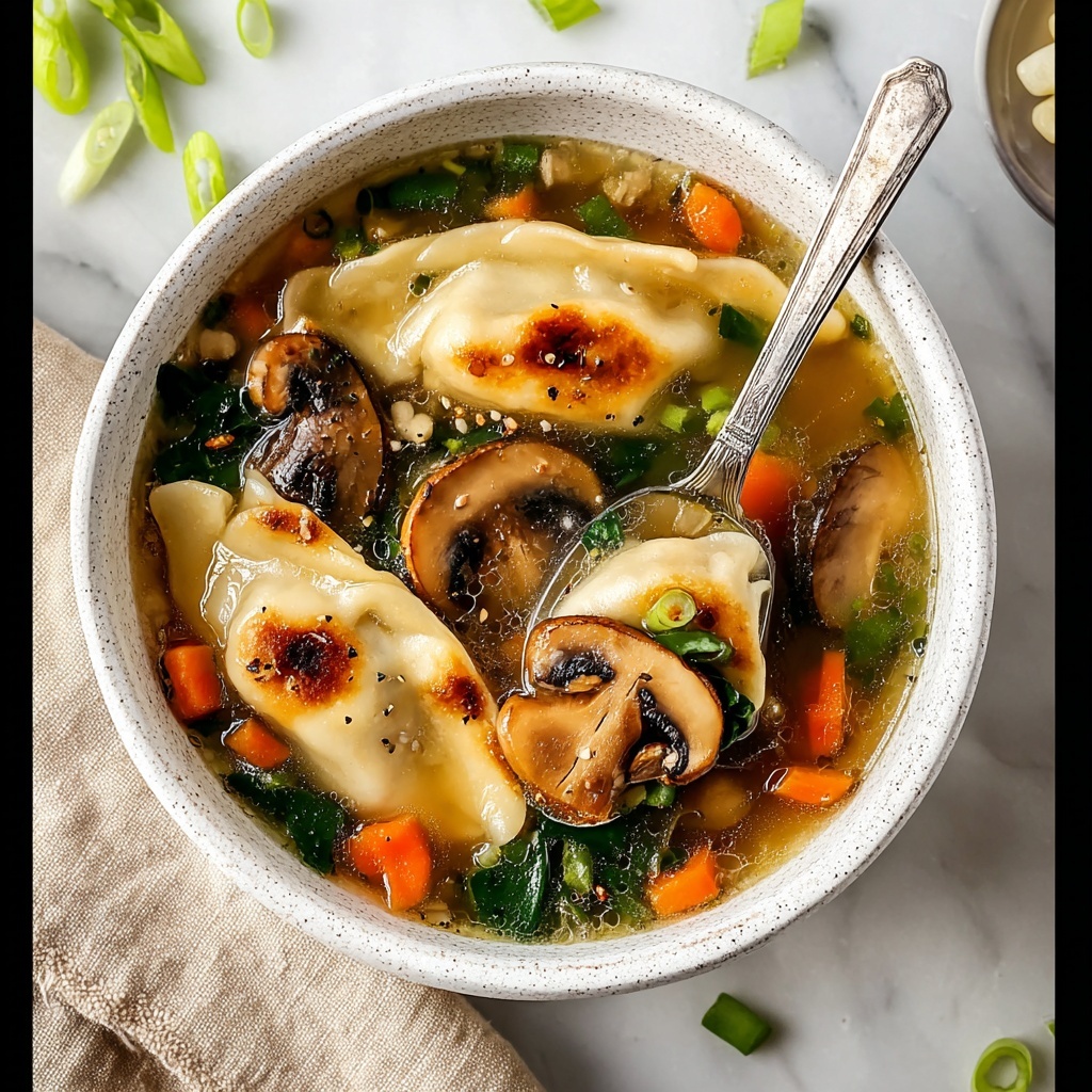 Potsticker Soup with Mushrooms, Spinach, and Ginger Recipe - Recipe Image