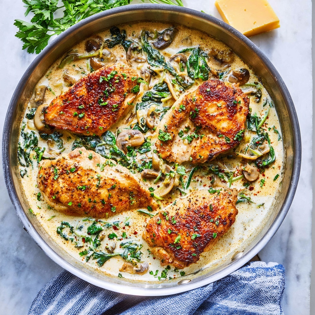 Creamy Spinach Mushroom Chicken Recipe - Recipe Image