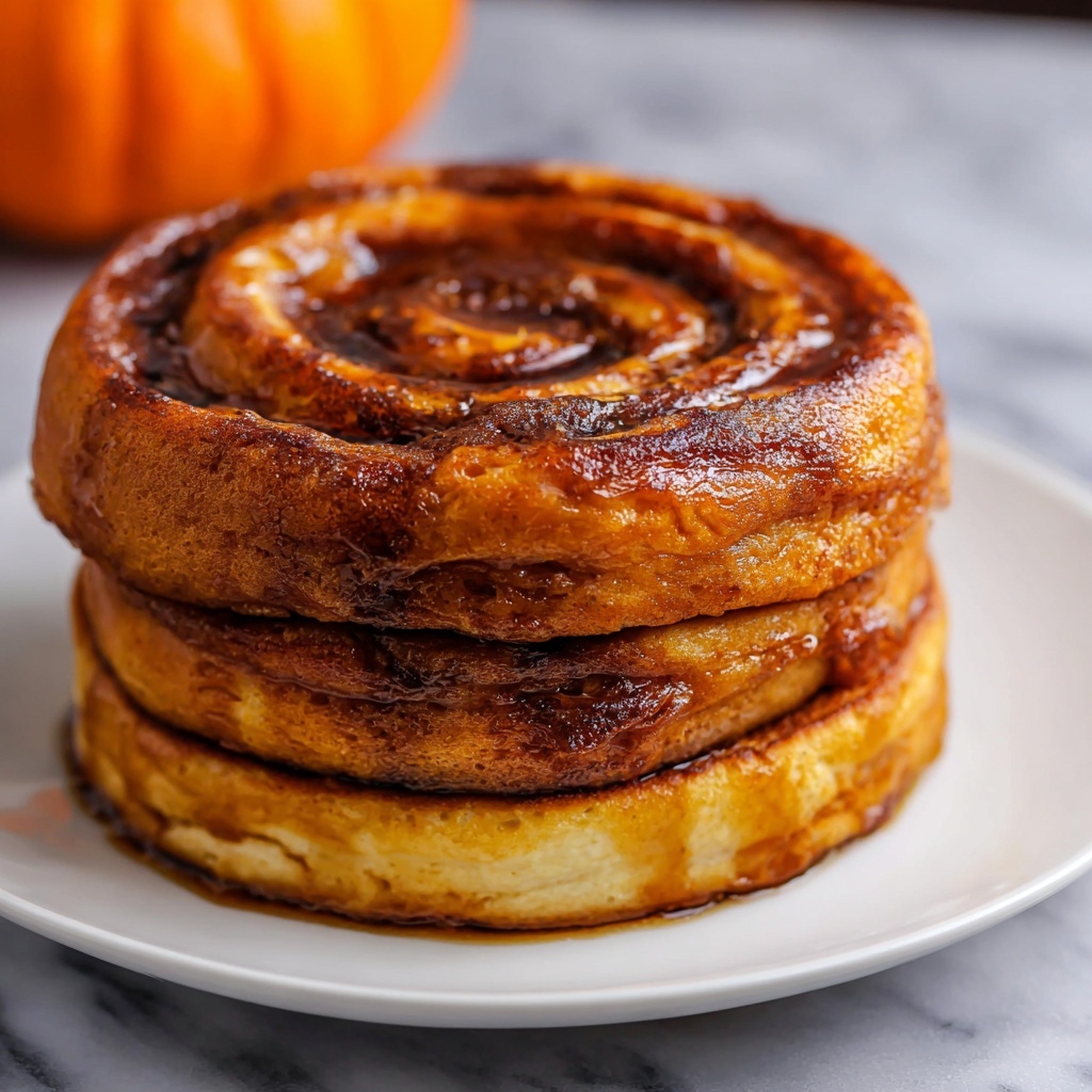 Pumpkin Cinnamon Roll Pancakes with Cream Cheese Glaze Recipe - Recipe Image