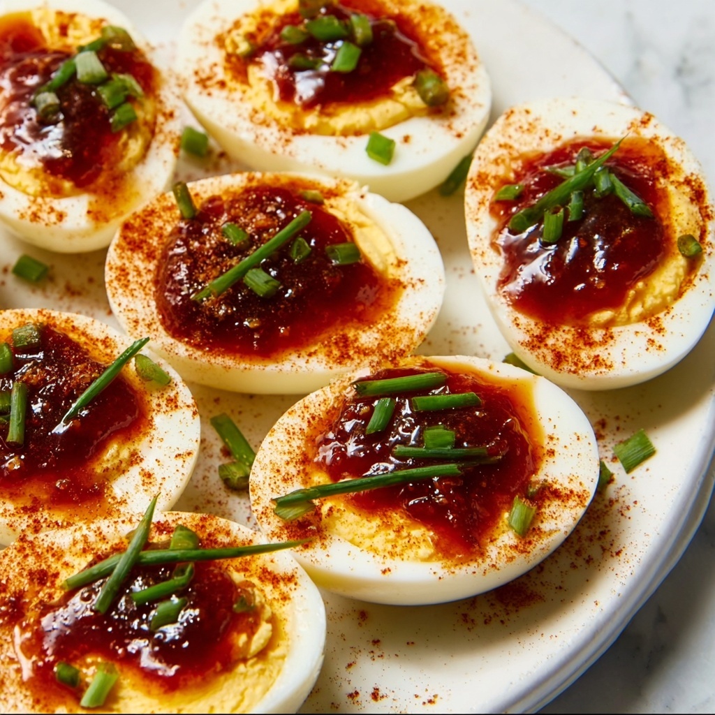 Sweet and Spicy Pepper Jelly Deviled Eggs Recipe - Recipe Image