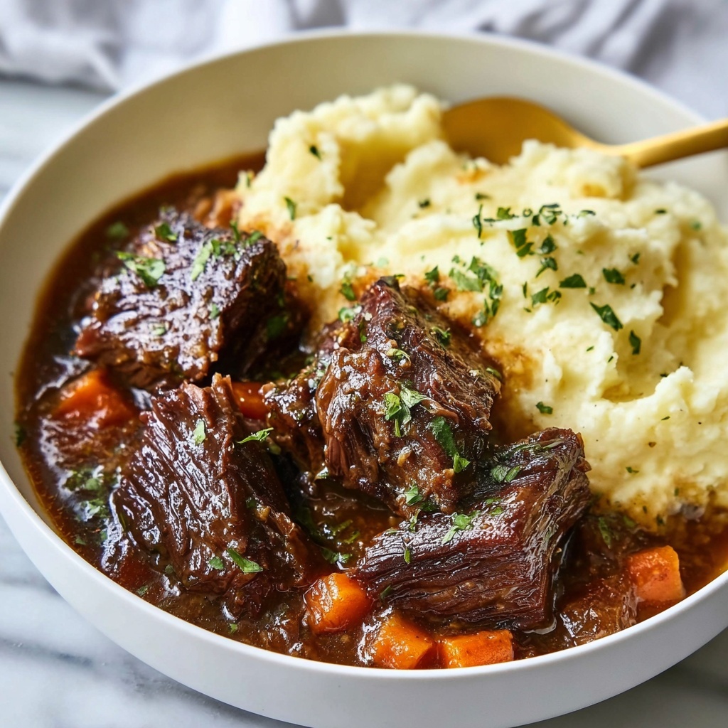 Braised Beef Short Ribs in Red Wine with Vegetables and Herbs Recipe - Recipe Image