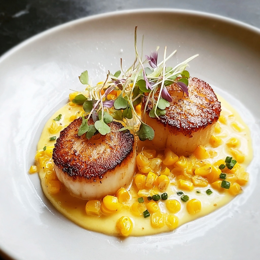 Seared Scallops with Smoky Sweet Corn Purée Recipe - Recipe Image