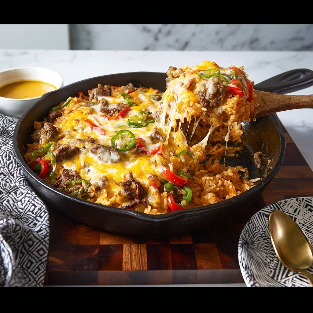 One Pan Steak Fajita and Rice Skillet Recipe - Recipe Image