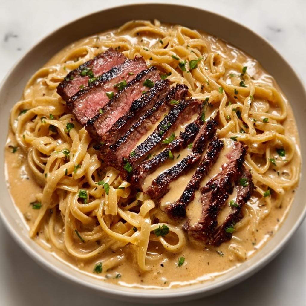 Spicy Cajun Steak with Creamy Alfredo Pasta Recipe - Recipe Image