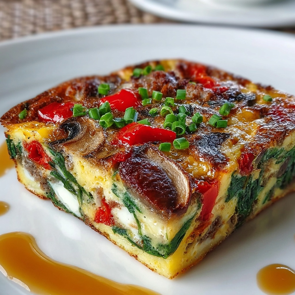 Hearty Sausage Spinach Mushroom Egg Bake Recipe - Recipe Image