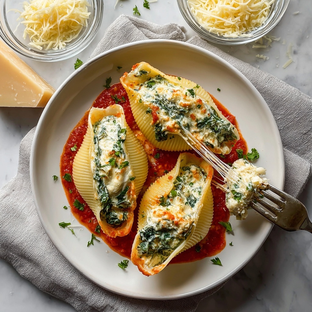 Creamy Spinach and Ricotta Stuffed Shells with Marinara Recipe - Recipe Image