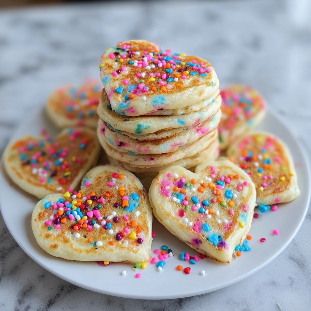 Rainbow Sprinkle Heart Pancakes Recipe - Recipe Image