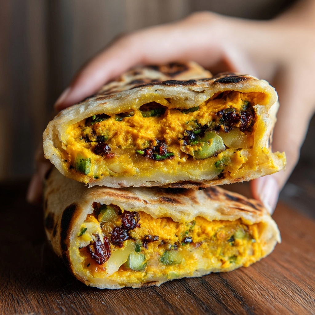 Scallion Pancake with Eggs and Spinach Wrap Recipe - Recipe Image