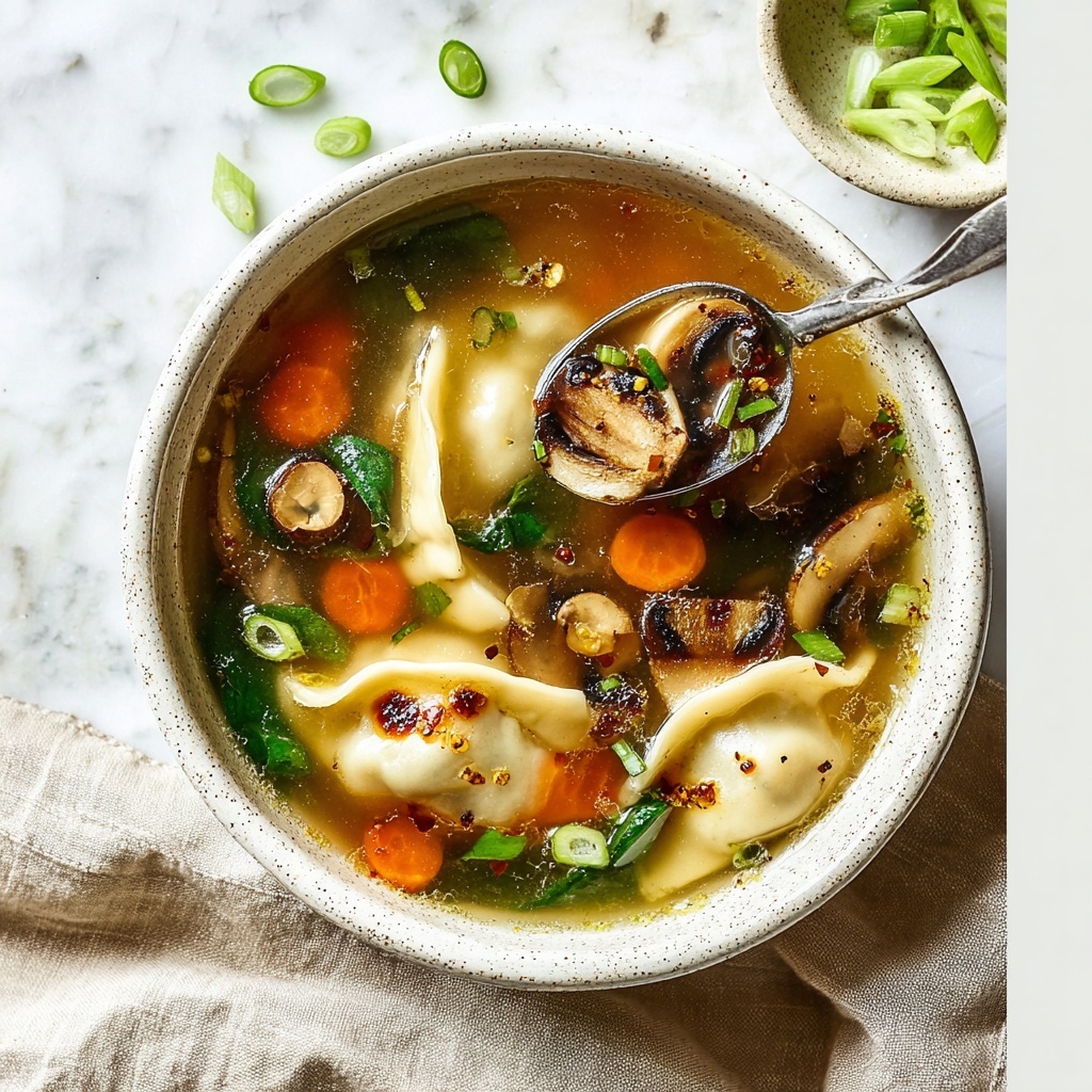 Potsticker Soup with Mushrooms, Spinach, and Ginger Recipe - Recipe Image