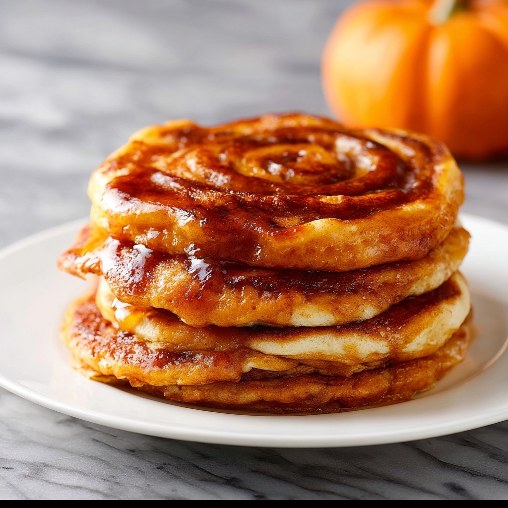 Pumpkin Cinnamon Roll Pancakes with Cream Cheese Glaze Recipe - Recipe Image