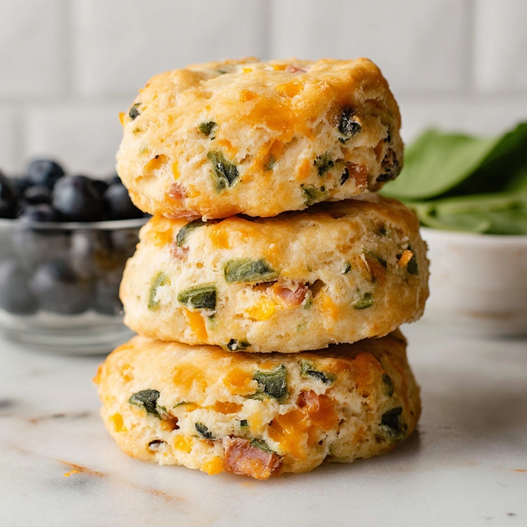 Breakfast Protein Biscuits with Spinach, Cheddar, Ham, and Sun-Dried Tomatoes Recipe - Recipe Image