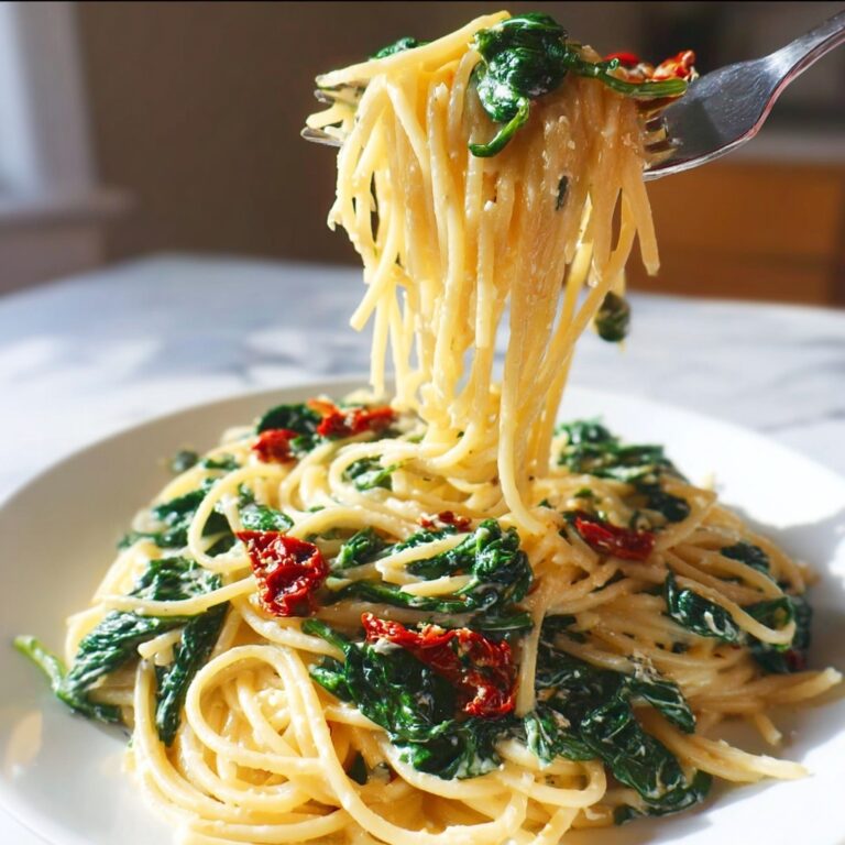 Spaghetti Spinach with Sun-Dried Tomato Cream Sauce Recipe
