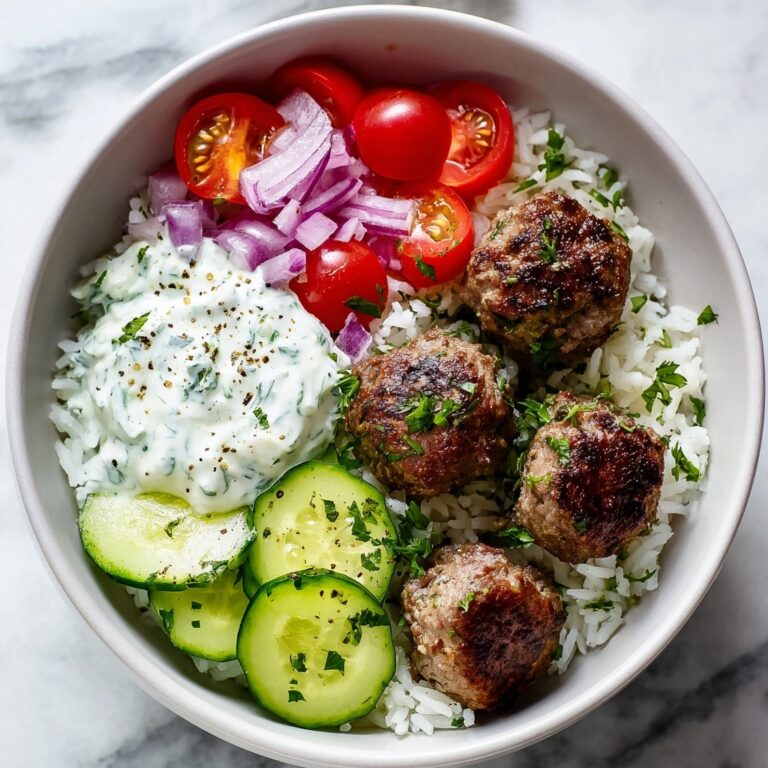 Greek Meatball Bowl with Tzatziki, Rice & Fresh Veggies Recipe
