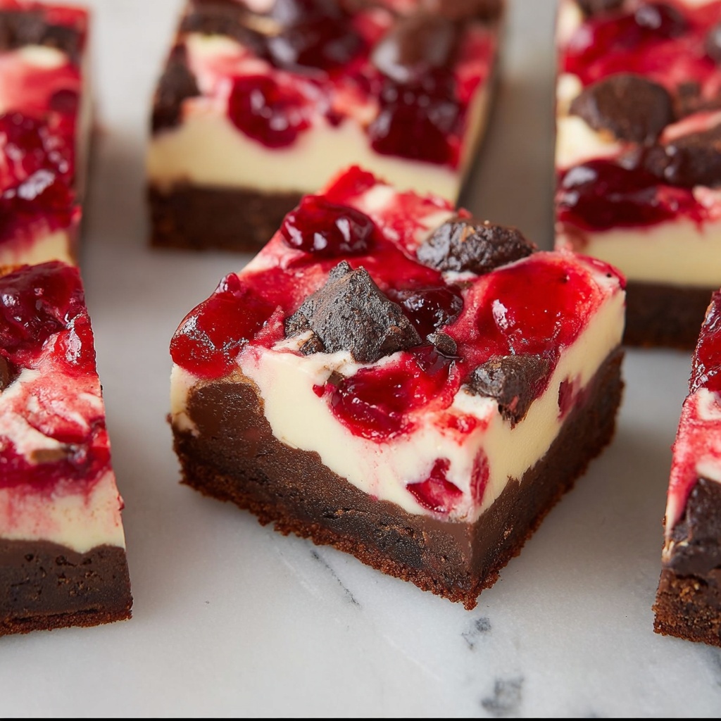 Cherry Chocolate Brownie Cheesecake Bars Recipe - Recipe Image