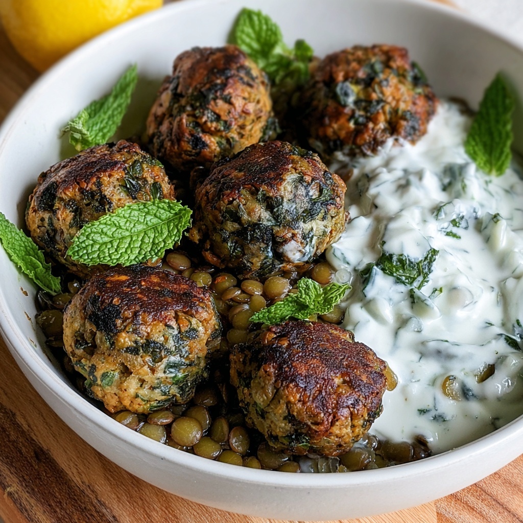 Baked Greek Lentil Meatballs with Tzatziki Recipe - Recipe Image