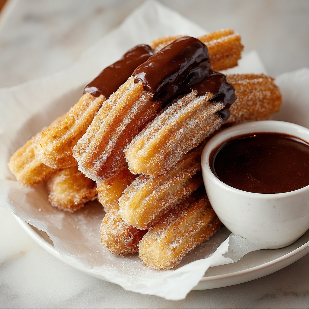 Easy Homemade Churros with Chocolate Sauce Recipe - Recipe Image