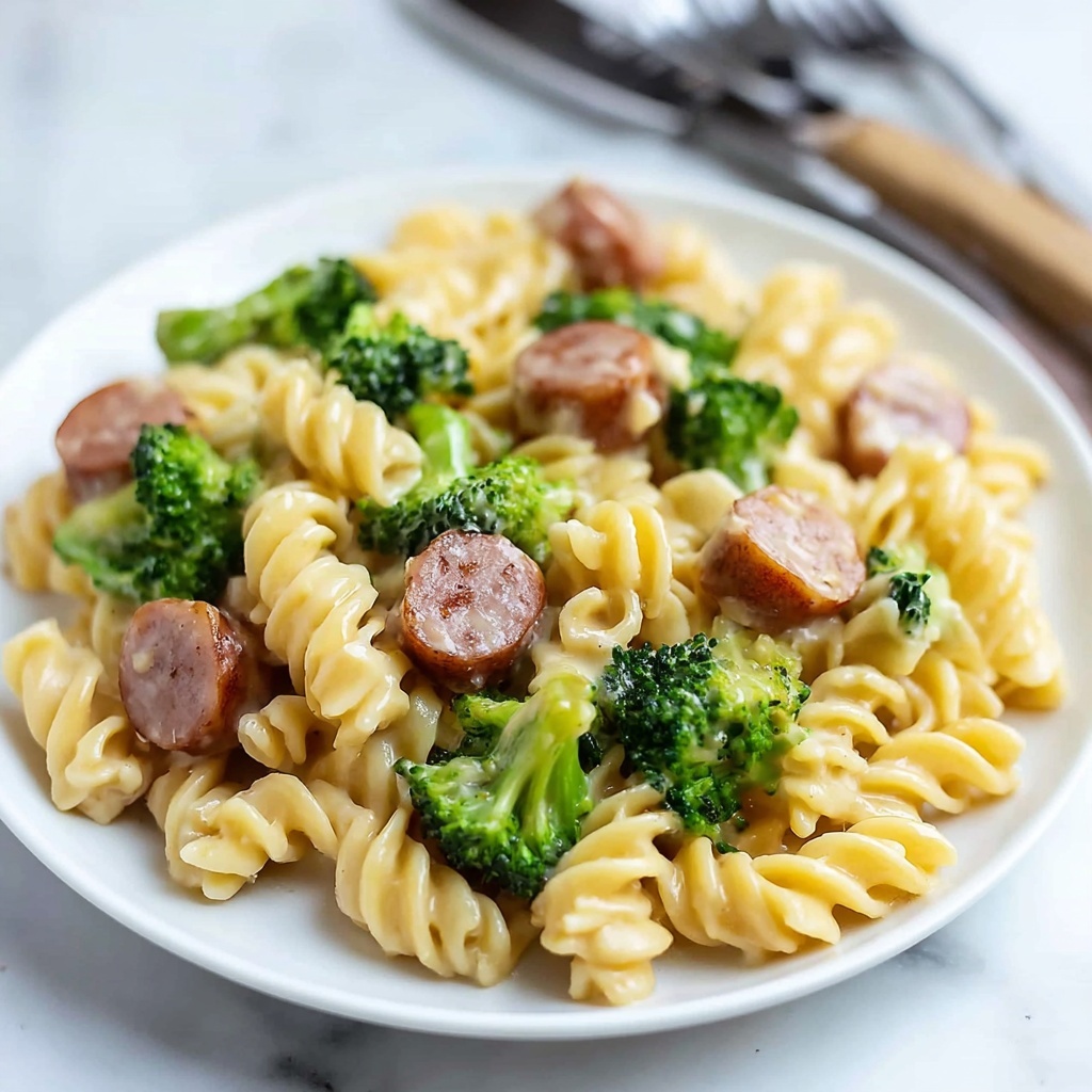 One-Pot Cheesy Smoked Sausage and Broccoli Pasta Recipe - Recipe Image