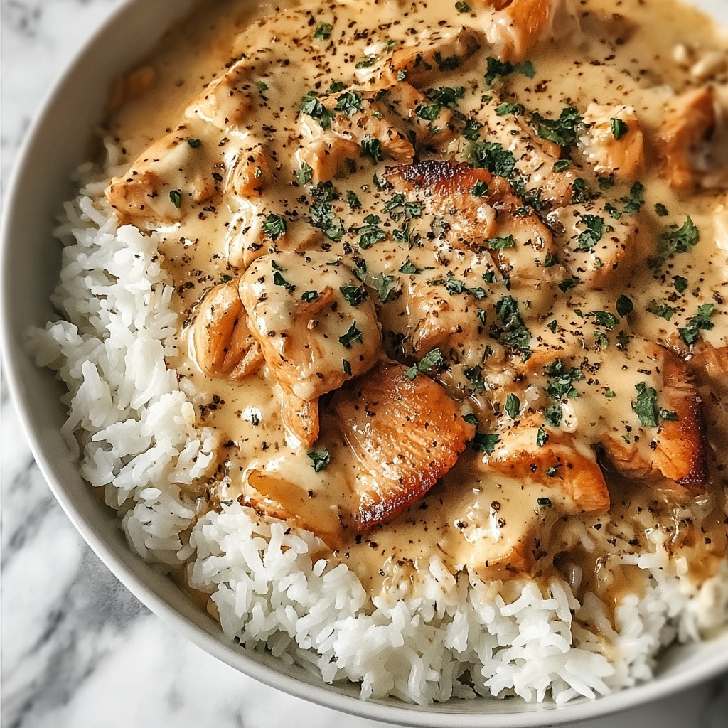 Creamy Smothered Chicken and Rice Recipe - Recipe Image