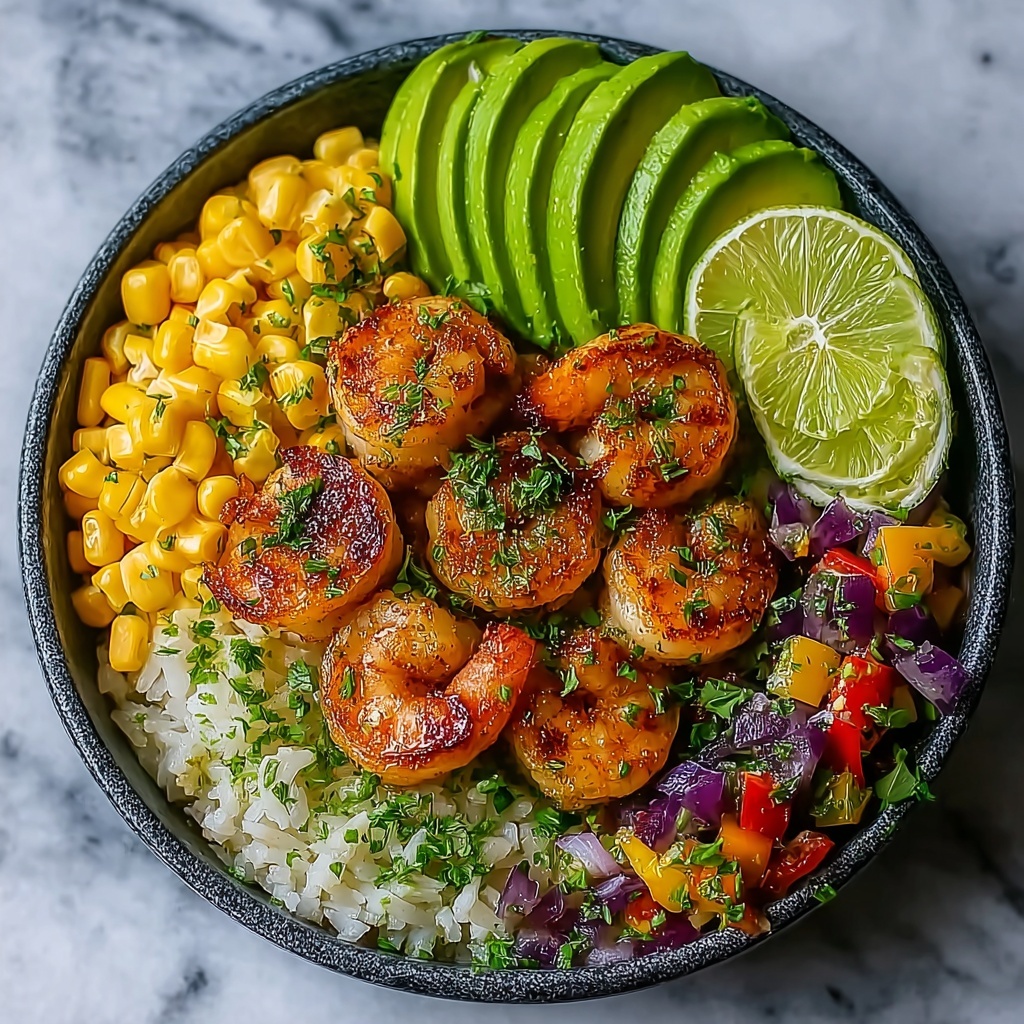 Grilled Shrimp Bowl with Avocado & Corn Salsa Recipe - Recipe Image