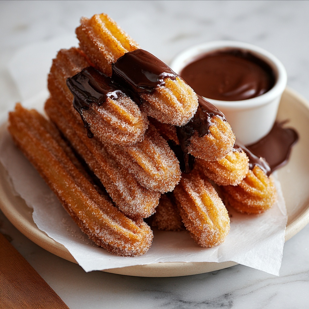 Easy Homemade Churros with Chocolate Sauce Recipe - Recipe Image