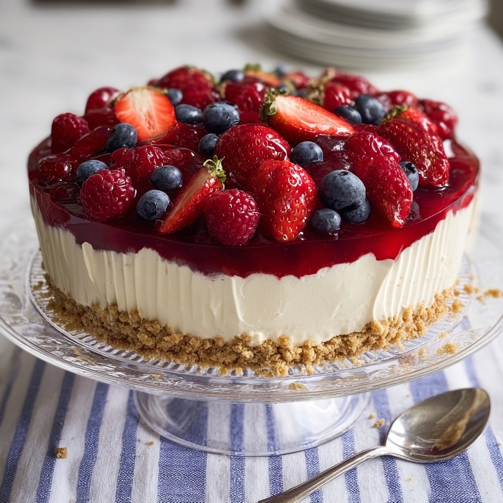 No-Bake Cheesecake Flag Cake Recipe - Recipe Image