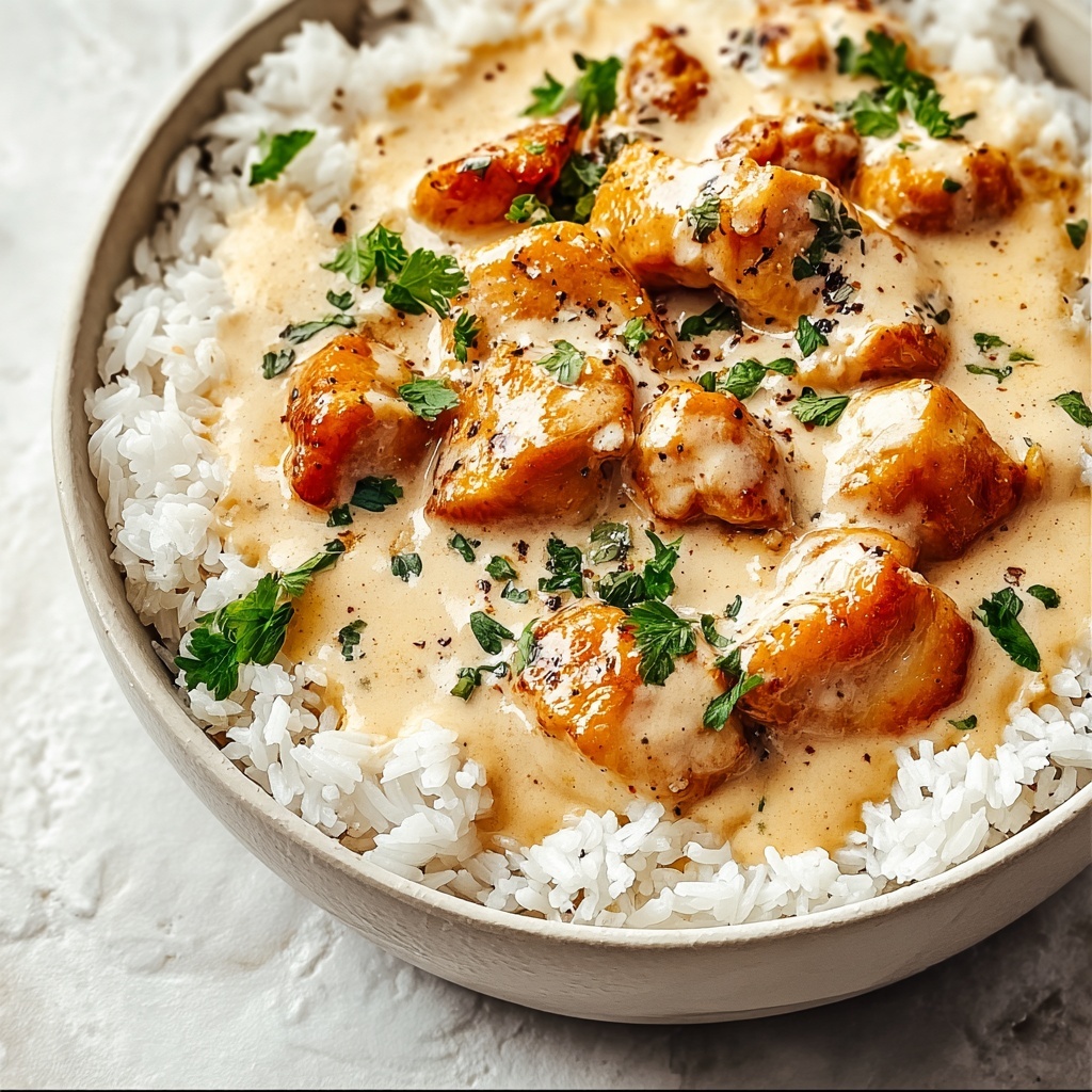 Creamy Smothered Chicken and Rice Recipe - Recipe Image