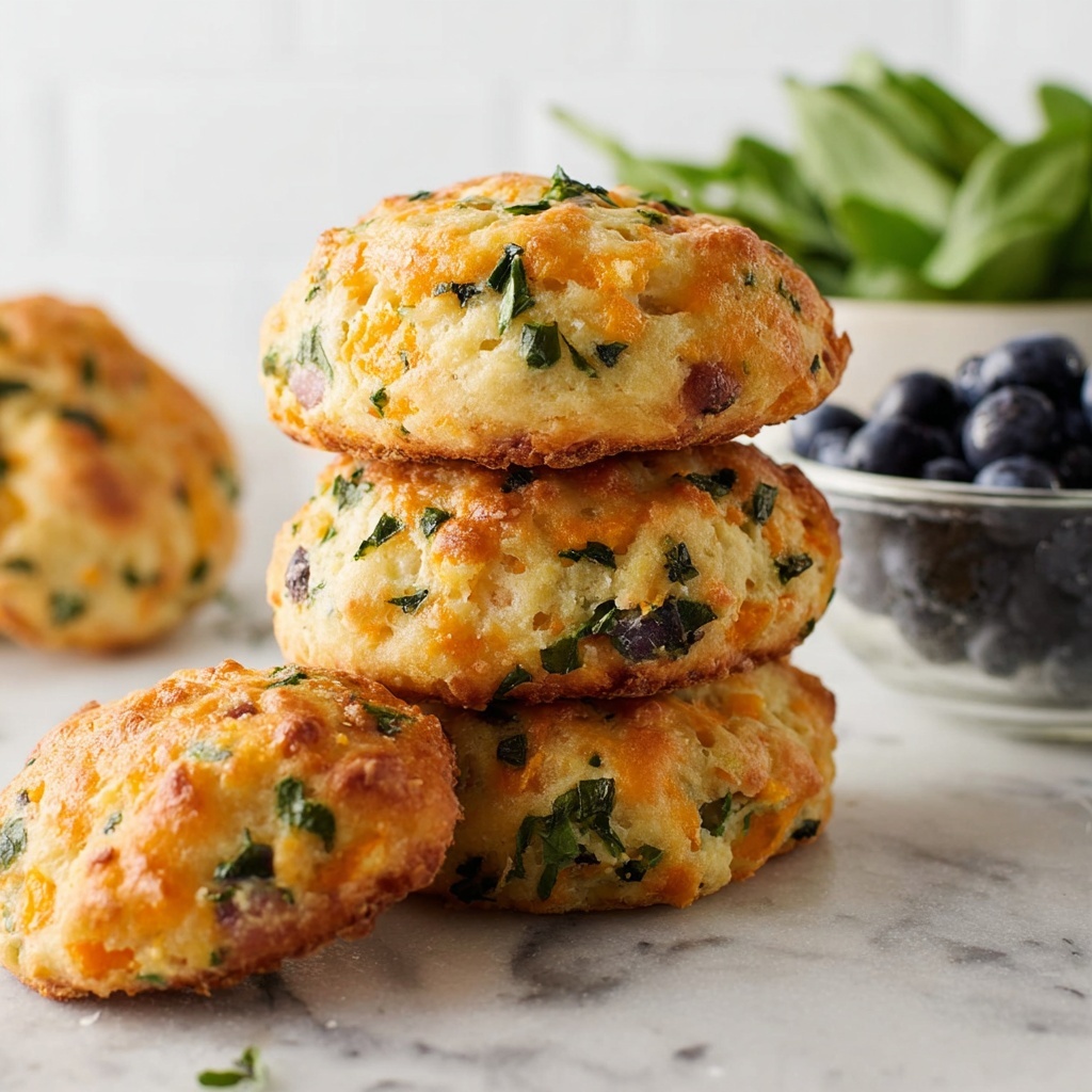 Breakfast Protein Biscuits with Spinach, Cheddar, Ham, and Sun-Dried Tomatoes Recipe - Recipe Image