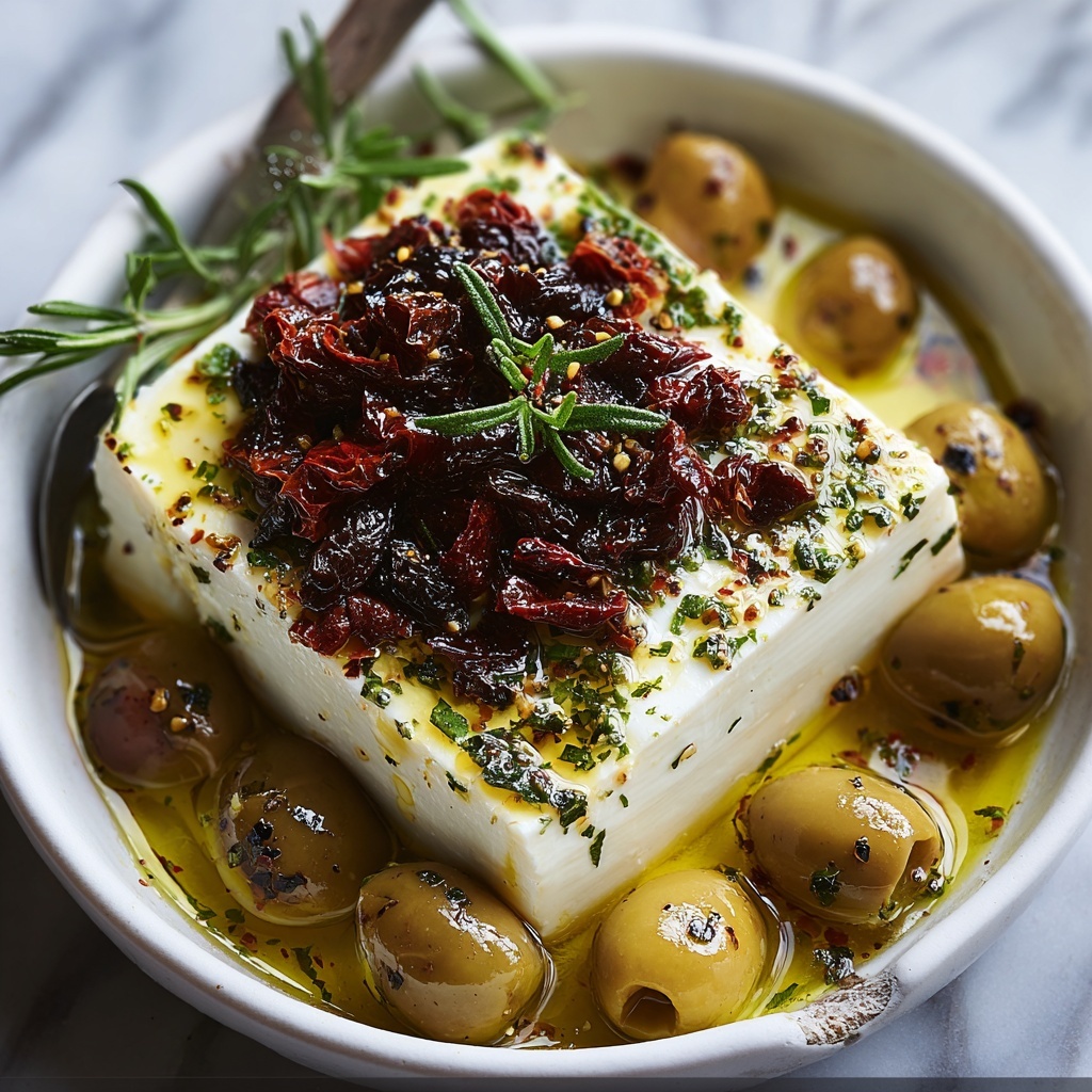 Baked Feta with Olives and Sun-Dried Tomatoes Recipe - Recipe Image
