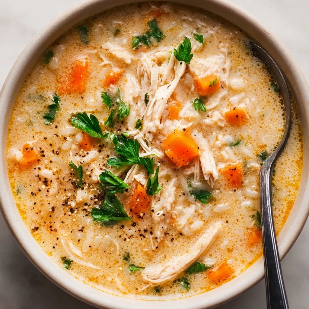 White Chicken Rice Soup with Creamy Parmesan and Mozzarella Recipe - Recipe Image