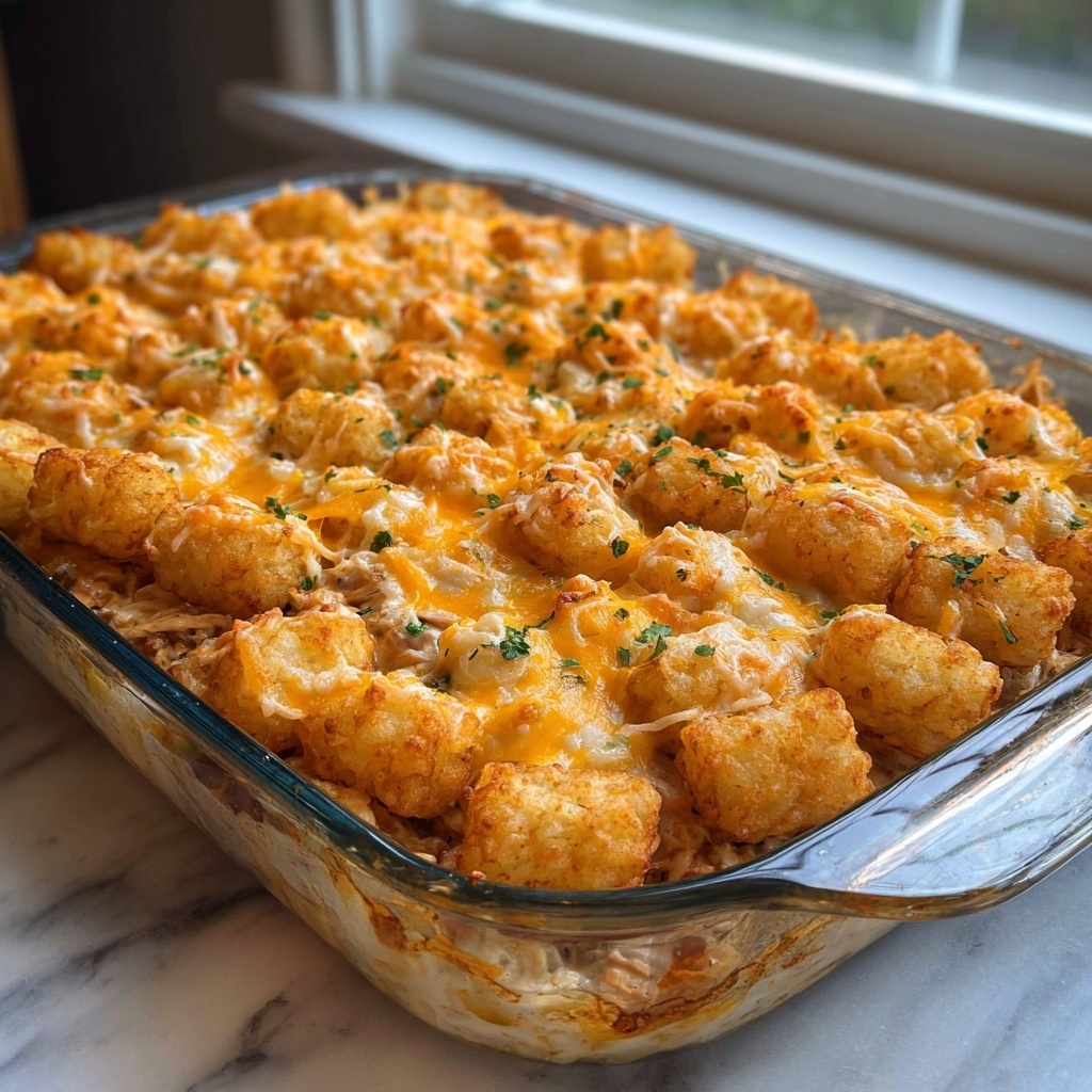 Crockpot Cheesy Chicken Tater Tot Casserole Recipe - Recipe Image