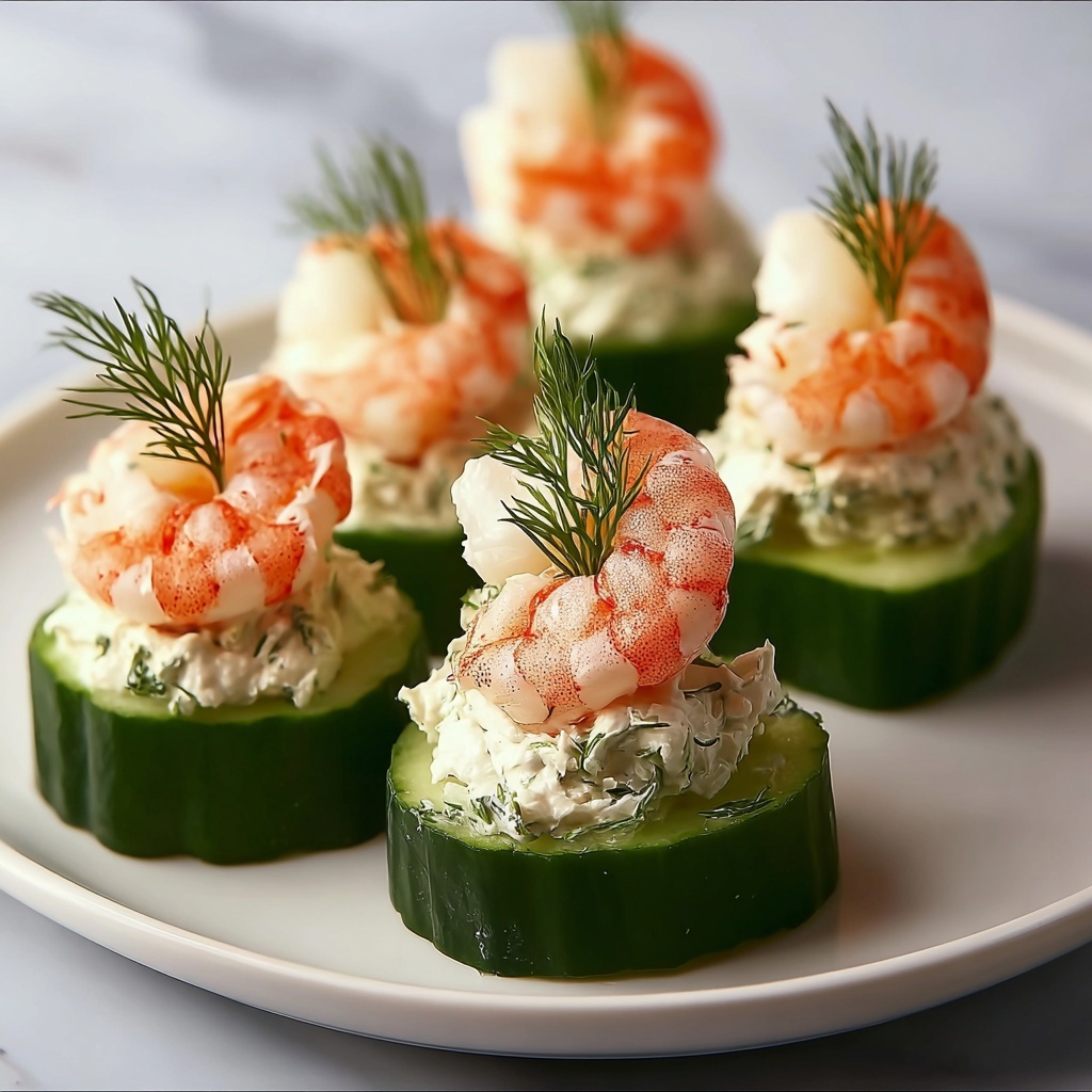 Delicious Cucumber Shrimp Canapes with Herbed Cream Cheese Recipe - Recipe Image