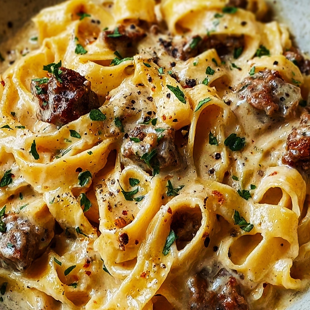One-Pot Creamy Beef and Garlic Butter Pasta Recipe