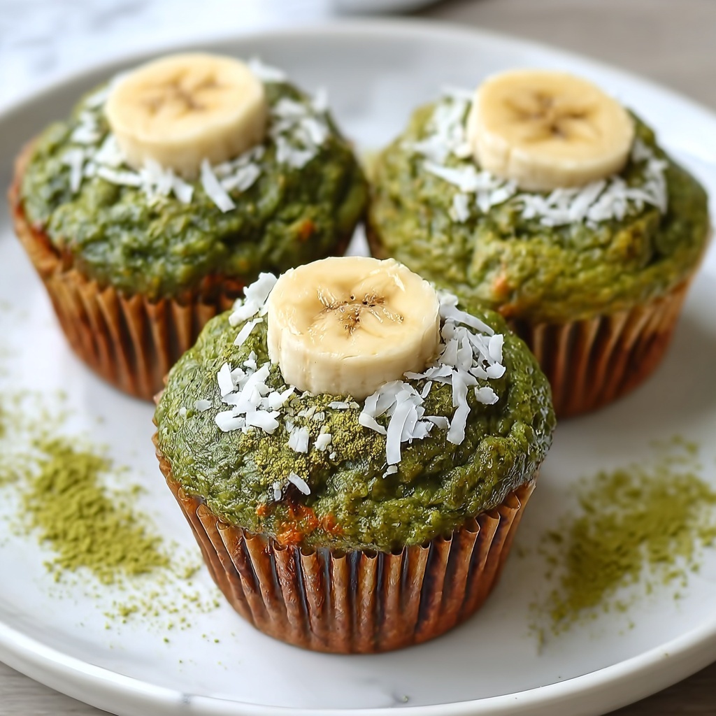 Fluffy Matcha Muffins with Banana & Coconut Recipe - Recipe Image