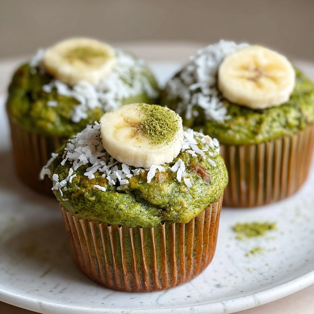 Fluffy Matcha Muffins with Banana & Coconut Recipe - Recipe Image