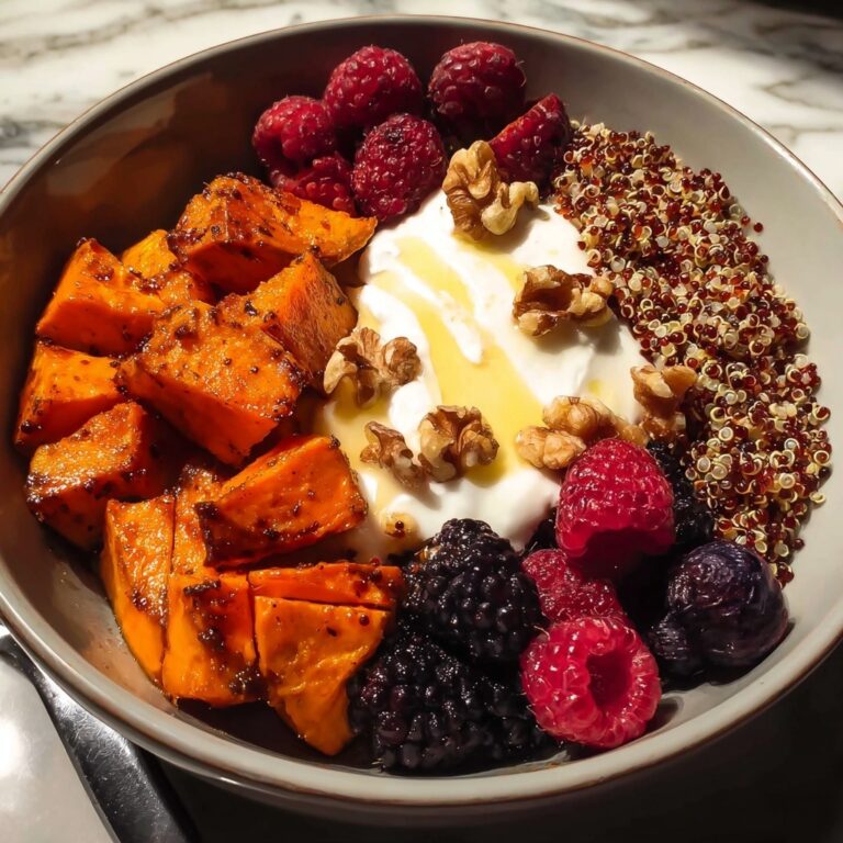Sweet Potato Breakfast Bowl with Quinoa, Greek Yogurt, and Berries Recipe