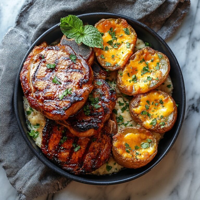 Garlic Butter Pork Chops with Cheesy Potato Bake Recipe